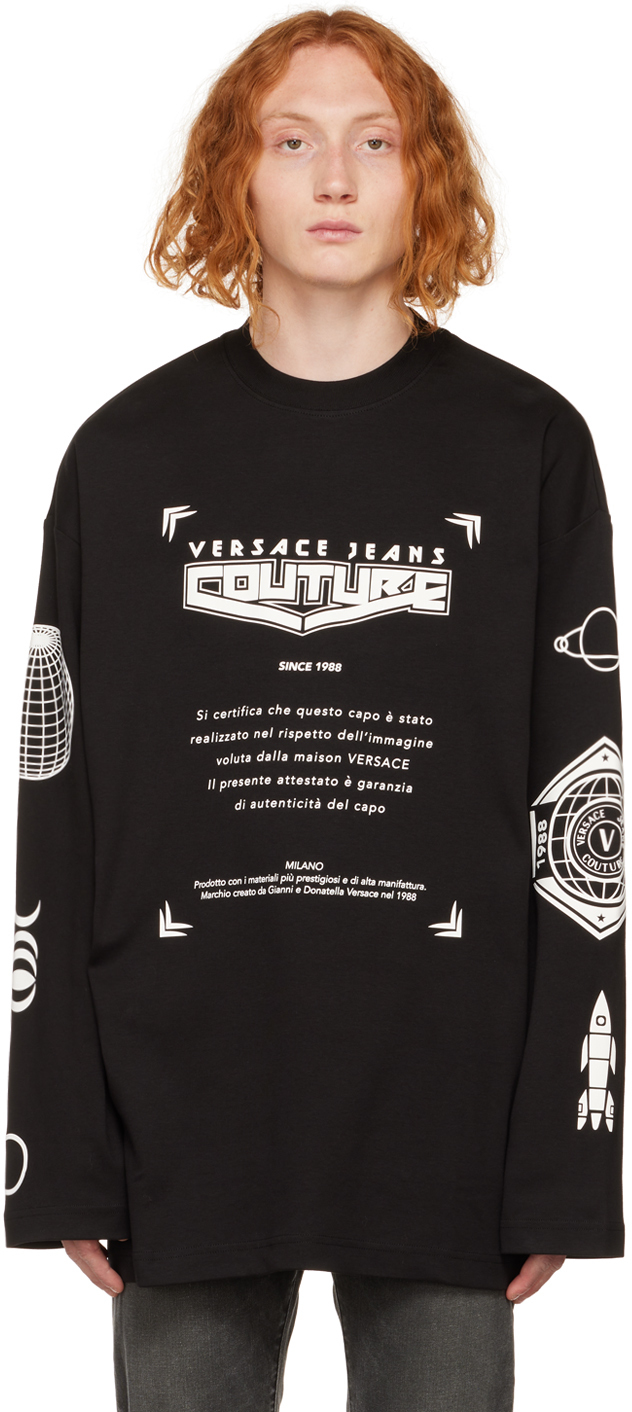 accessoires Scheiding Het beste Versace Jeans Couture Black Bonded Long Sleeve T-Shirt Versace