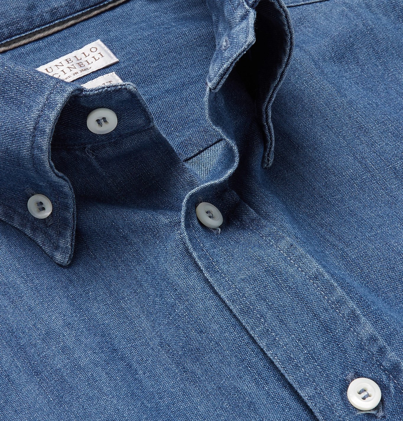 Brunello Cucinelli SlimFit ButtonDown Collar Denim Shirt Blue