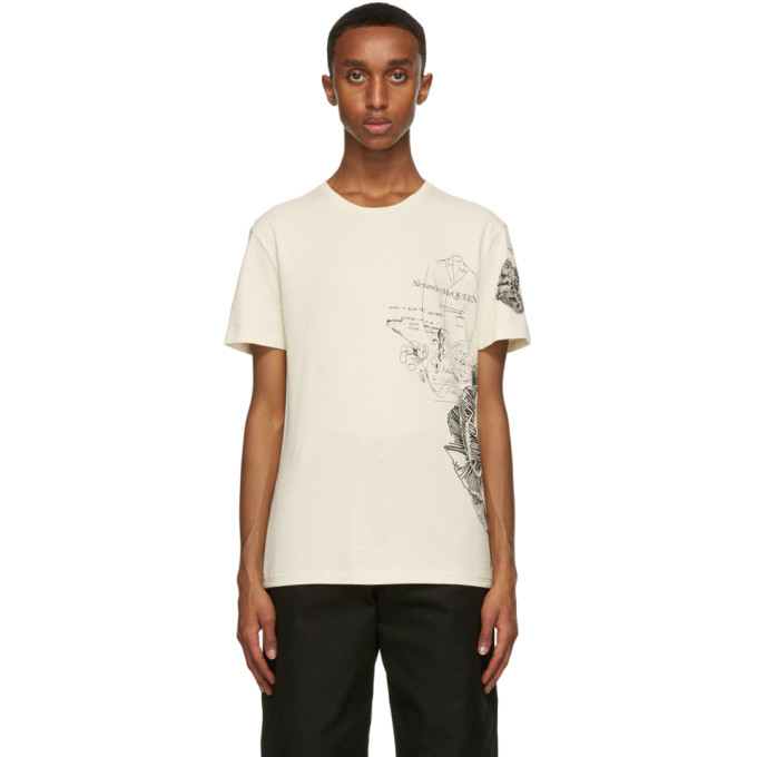 Alexander McQueen Beige Rose Sketch Print T-Shirt Alexander McQueen