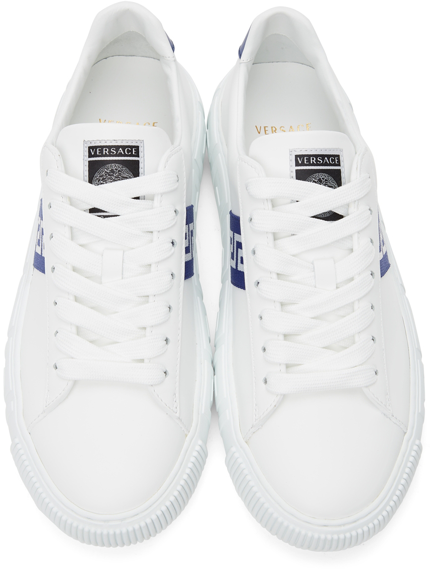 Versace White & Blue Greca Low-Top Sneakers Versace