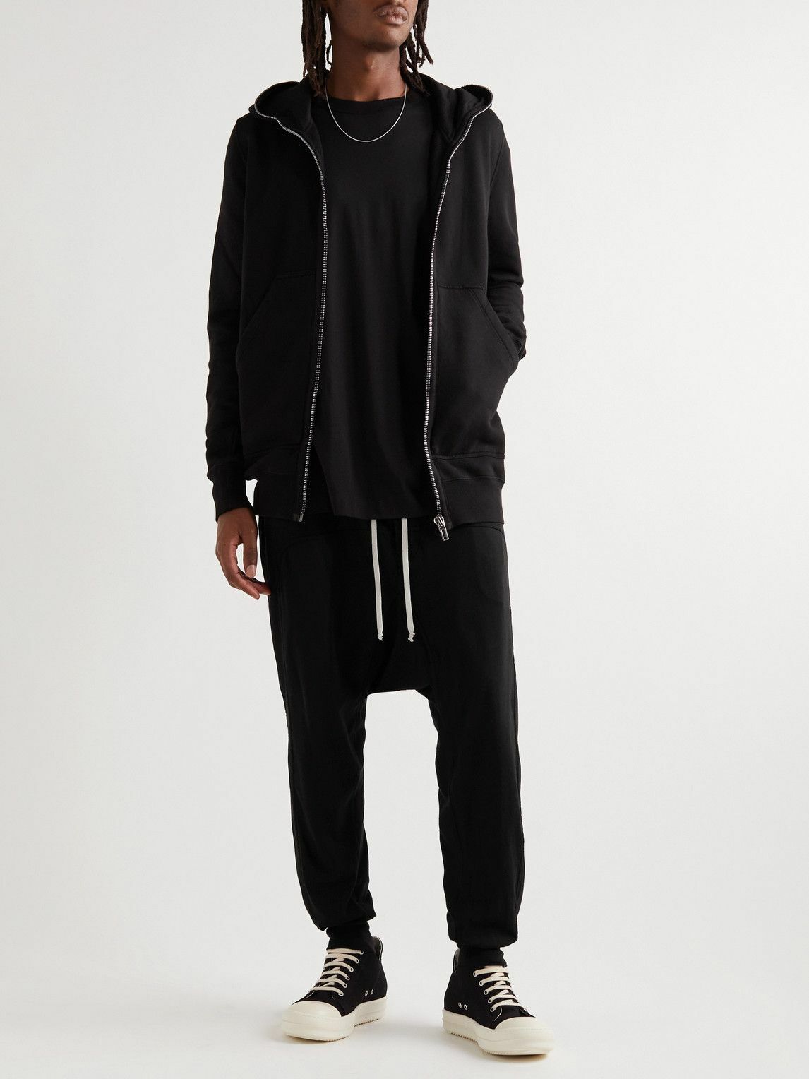 Rick Owens - Tapered Cotton-Jersey Drawstring Trousers - Black
