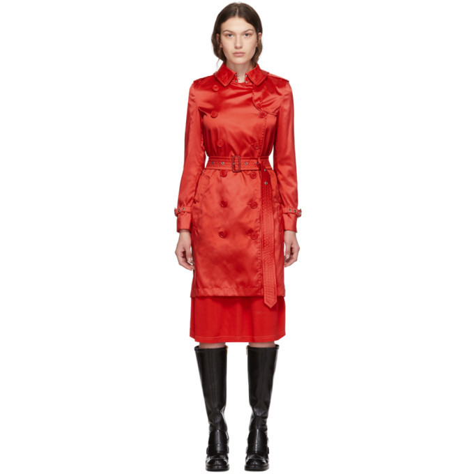 Burberry Red Nylon Kensington Trench Coat Burberry