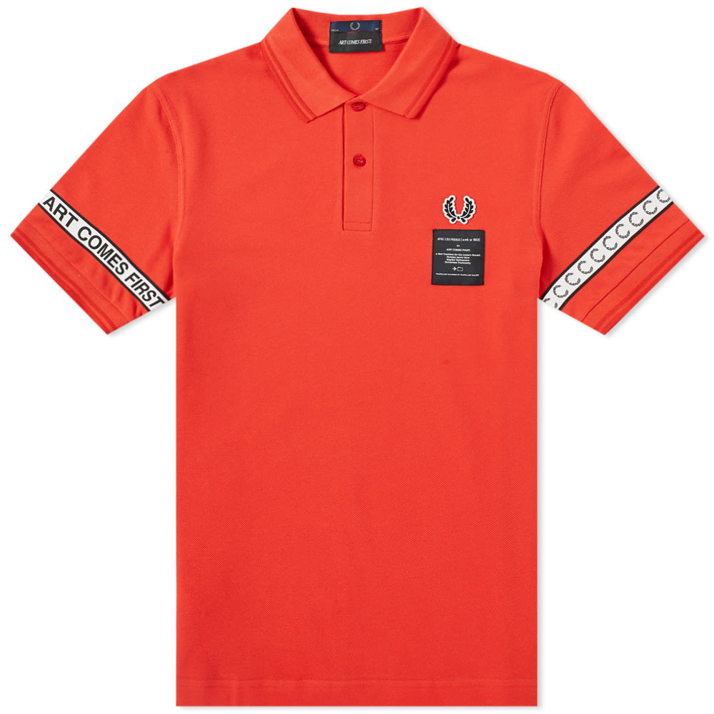 Fred Perry x Art Comes First Taped Pique Shirt Fire Red Fred Perry x ...