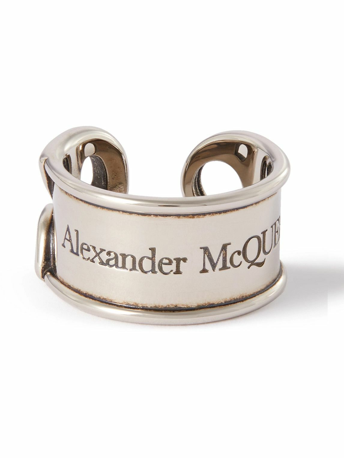 Photo: Alexander McQueen - Safety Pin Logo-Engraved Silver-Tone Ring - Silver