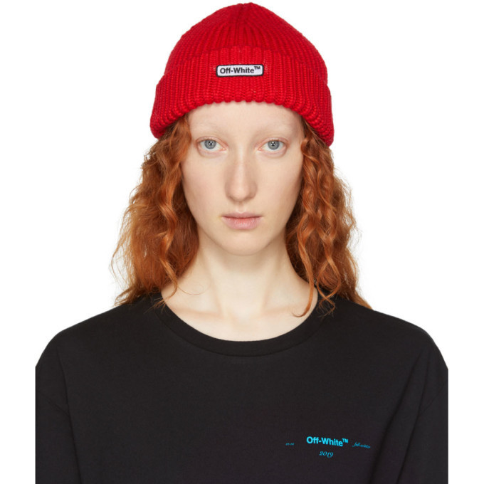 off white beanie red