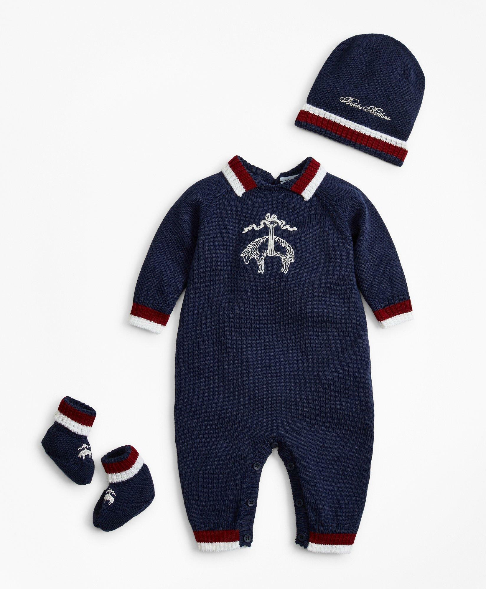 Photo: Brooks Brothers Boys Knit Wool Bodysuit, Hat & Booties Set - 3 Months | Navy