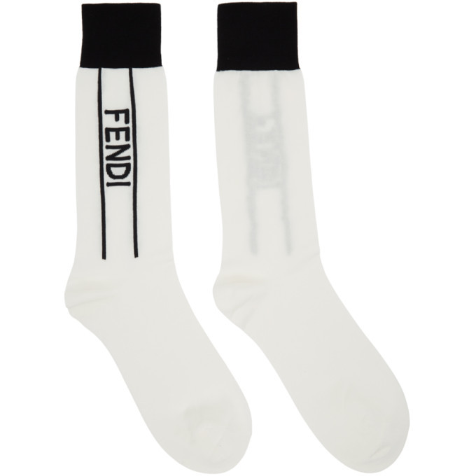 Fendi White and Black Logo Socks Fendi