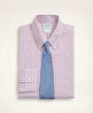 Brooks Brothers Men's Stretch Milano Slim-Fit Dress Shirt, Non-Iron Poplin Button-Down Collar Grid Check | Light/Blue/Red