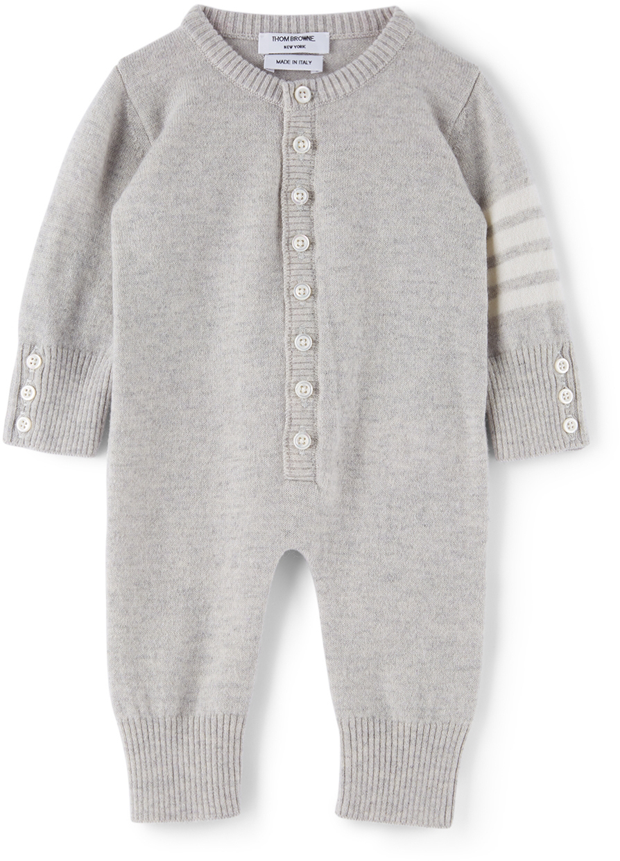 Thom Browne Baby Grey Merino Wool & Cashmere 4Bar Bodysuit Thom Browne