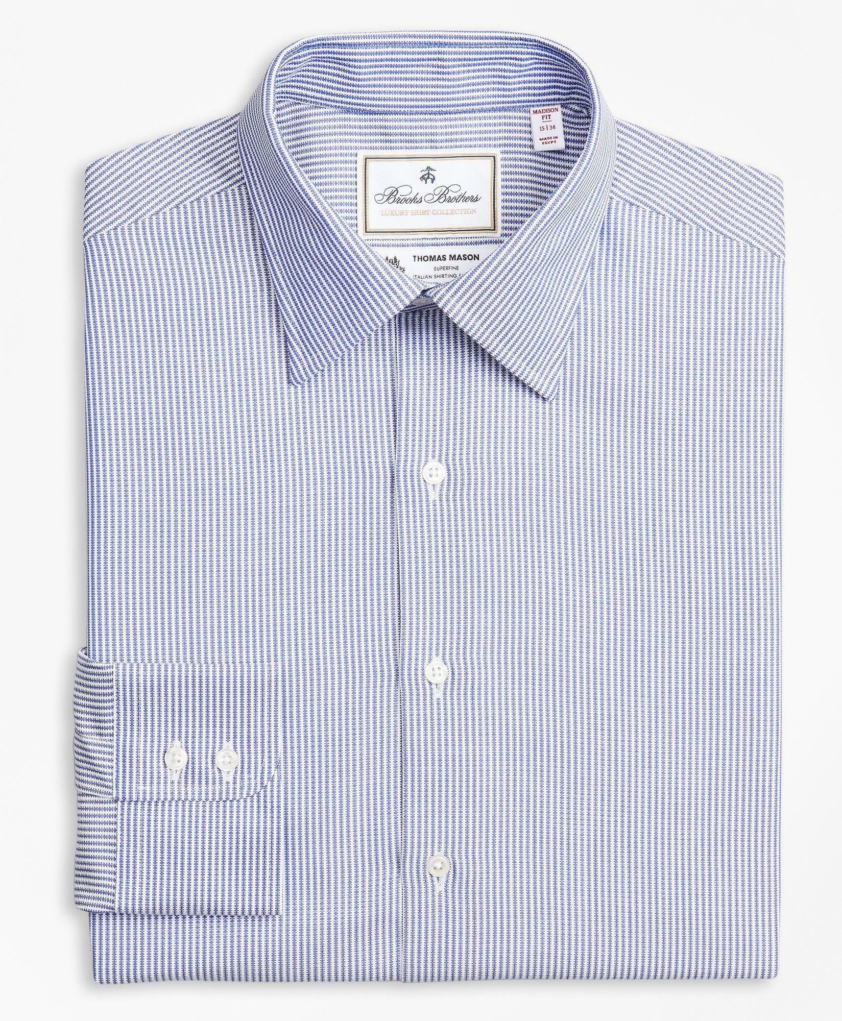 Brooks Brothers Men's Luxury Collection Madison Relaxed-Fit Dress Shirt, Franklin Spread Collar Track Stripe | Blue