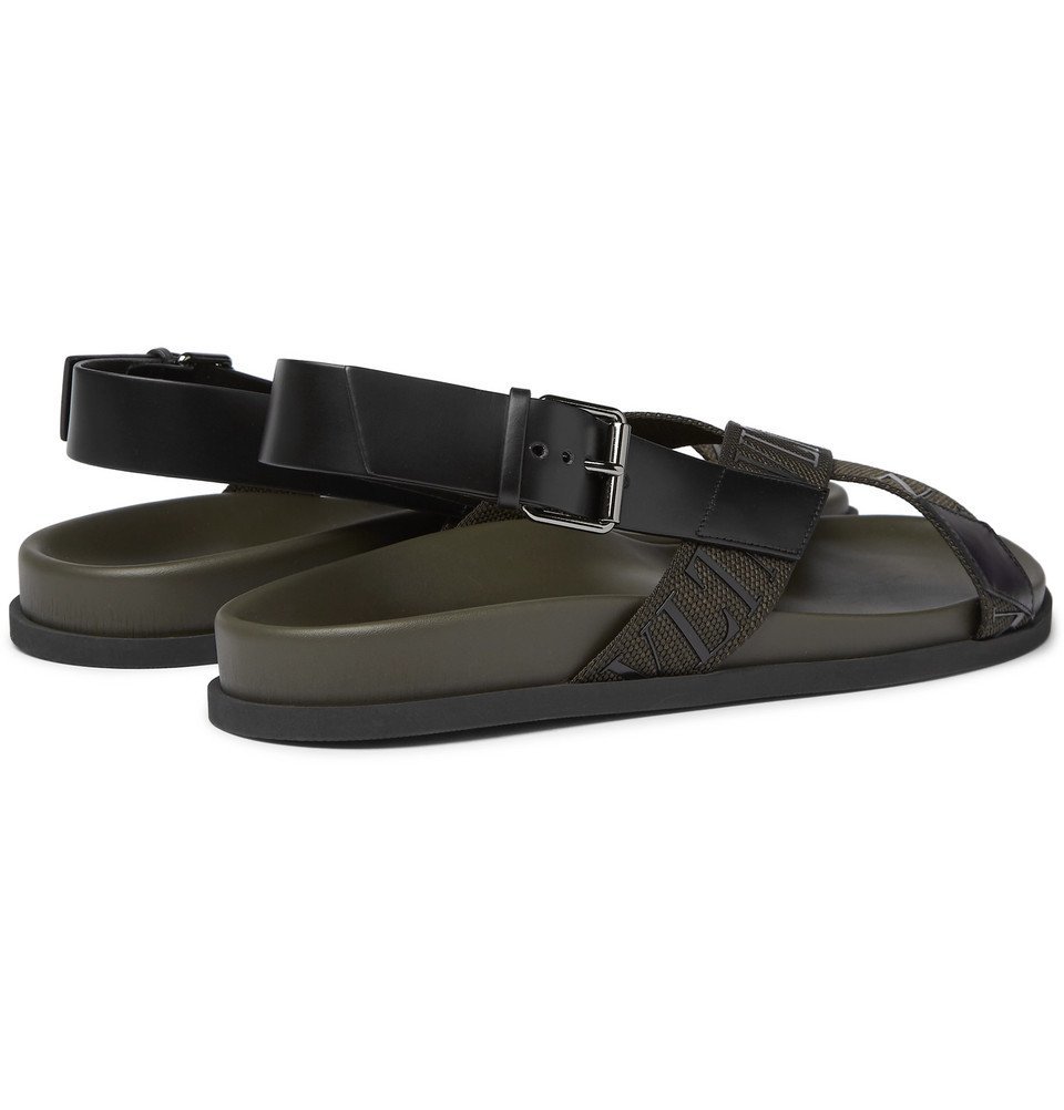 Valentino - Valentino Garavani Logo-Detailed Leather and Webbing Sandals -  Men - Army green Valentino Garavani