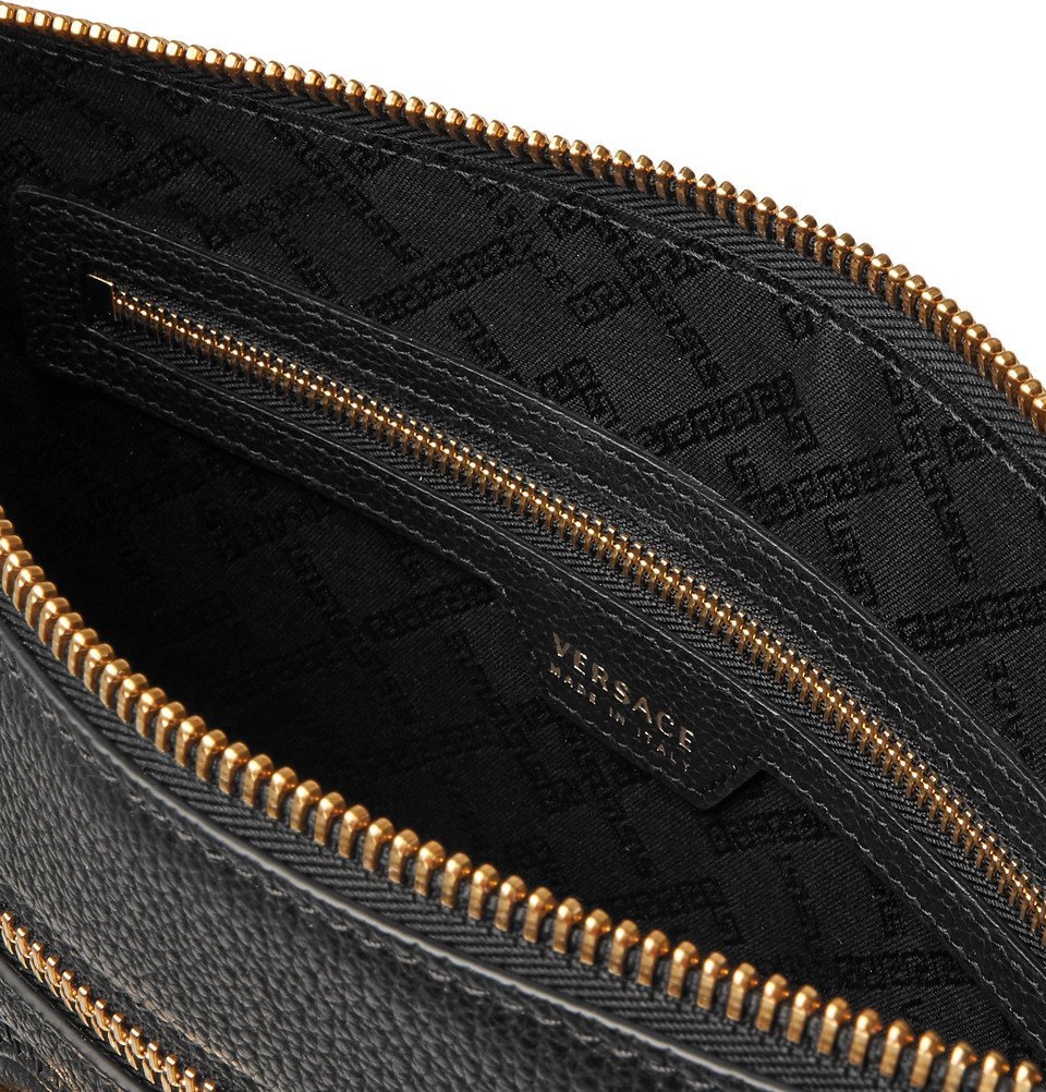 Versace - Logo-Detailed Full-Grain Leather Pouch - Men - Black Versace