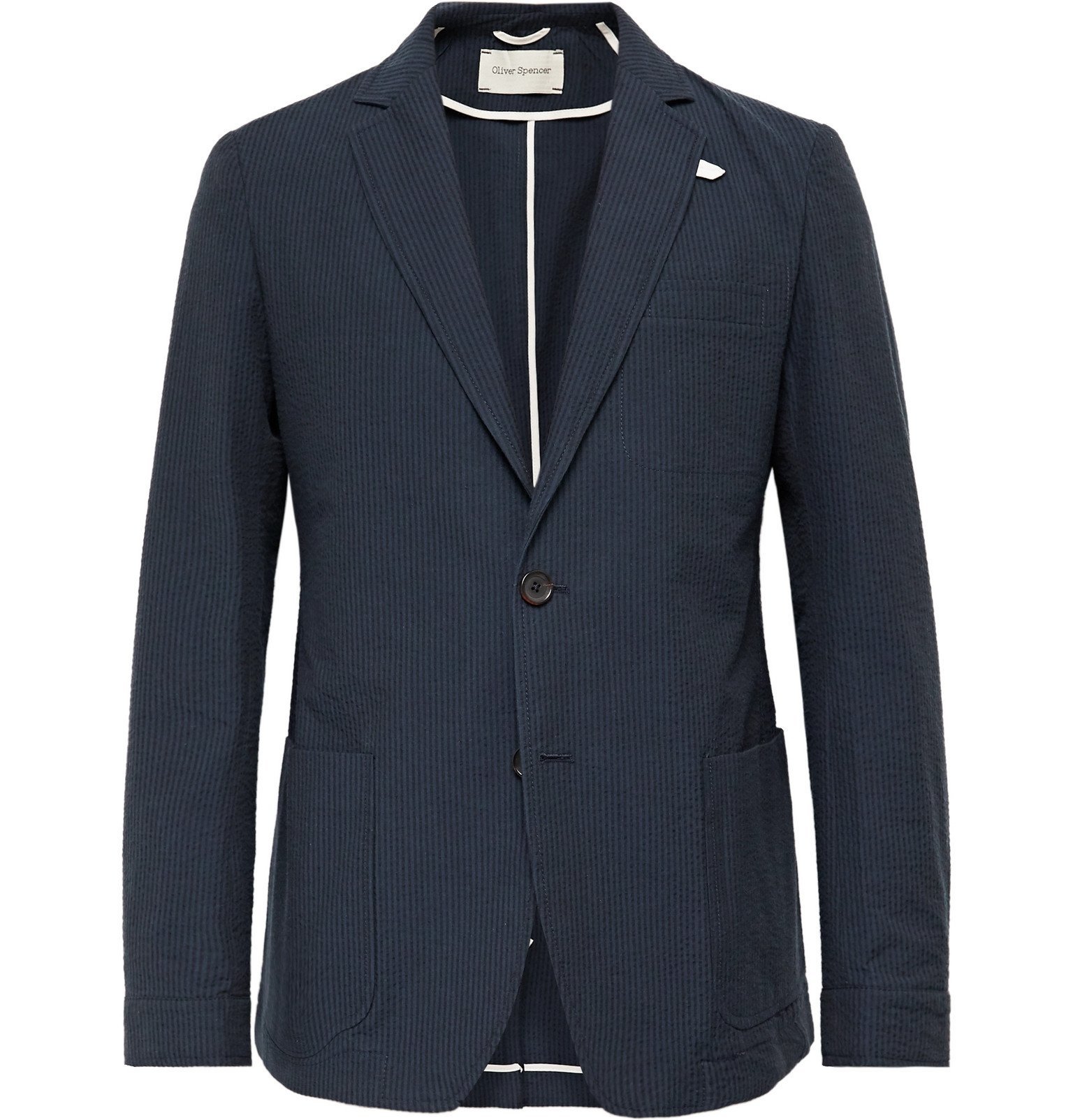 Oliver Spencer - Slim-Fit Cotton-Seersucker Suit Jacket - Blue