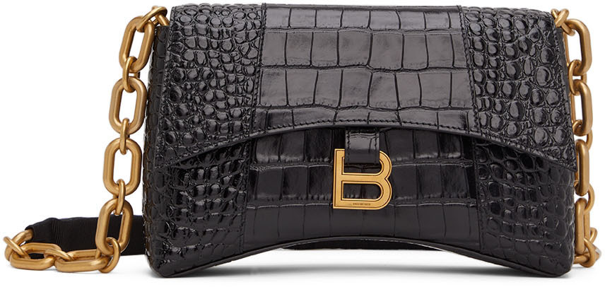 Balenciaga Black Croc XS Downtown Shoulder Bag Balenciaga