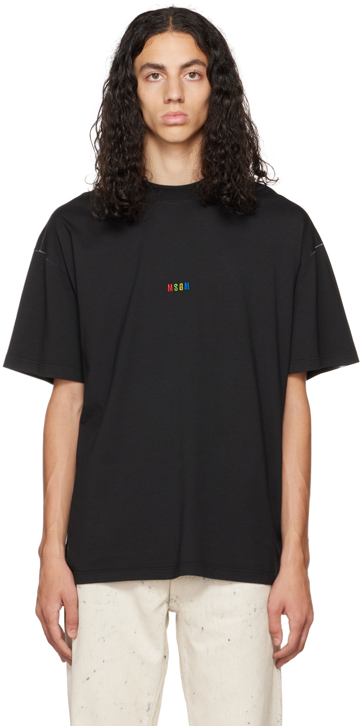 MSGM Black Embroidered T-Shirt MSGM