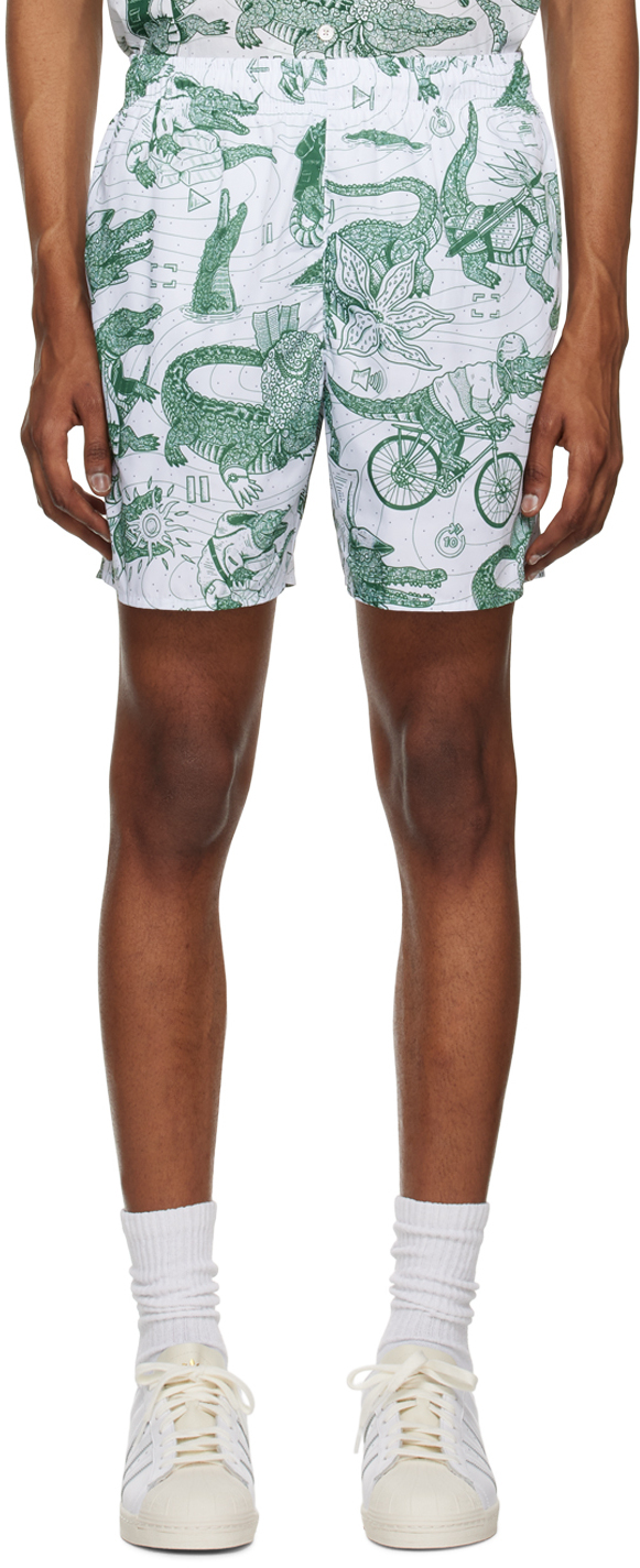 Lacoste White & Green Netflix Edition Swim Shorts Lacoste