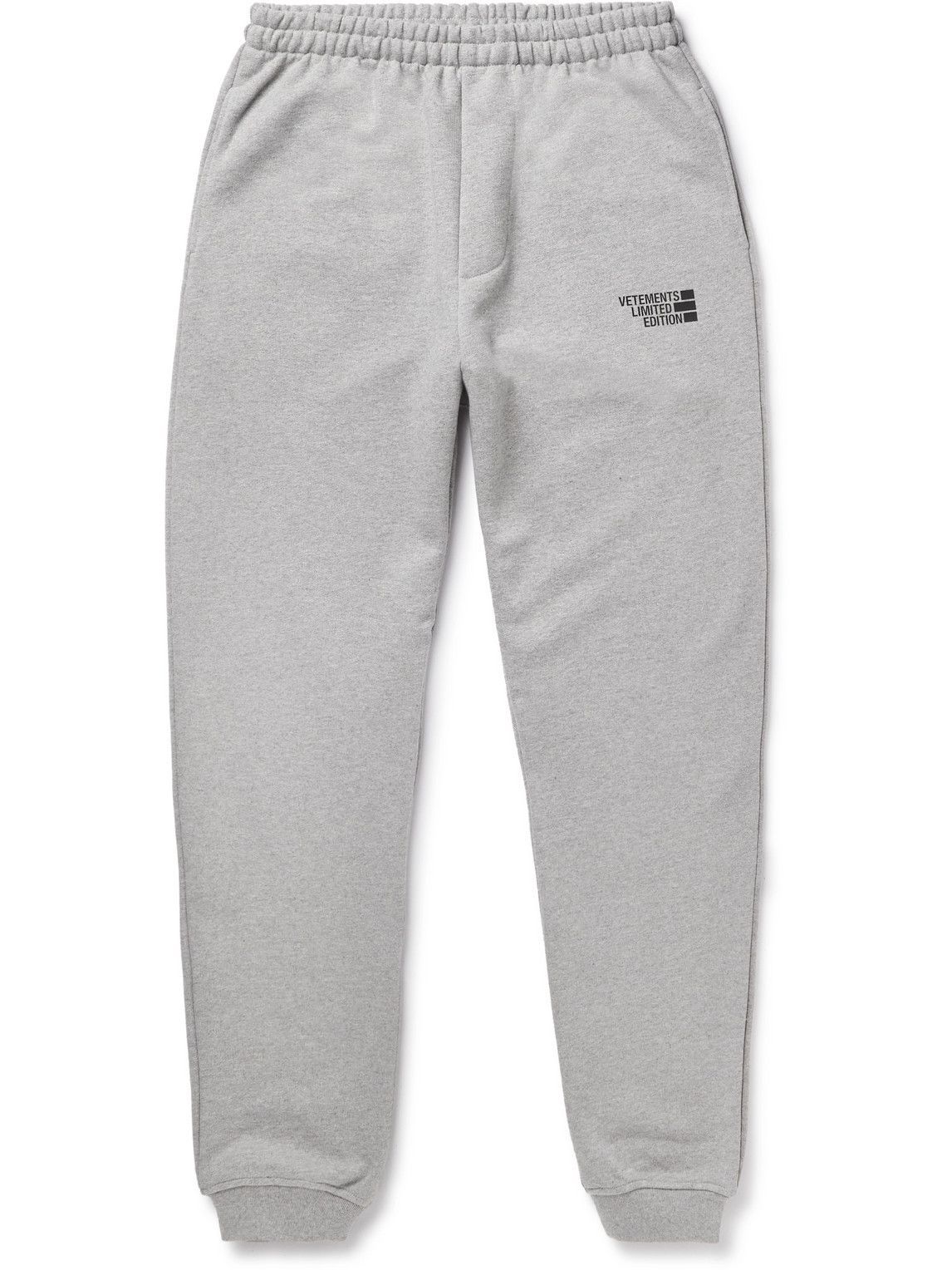 VETEMENTS - Tapered Logo-Print Cotton-Blend Jersey Sweatpants - Gray ...