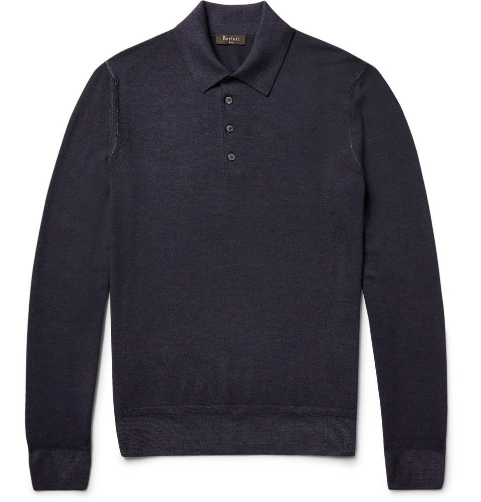 Berluti - Wool Polo Shirt - Men - Midnight blue Berluti