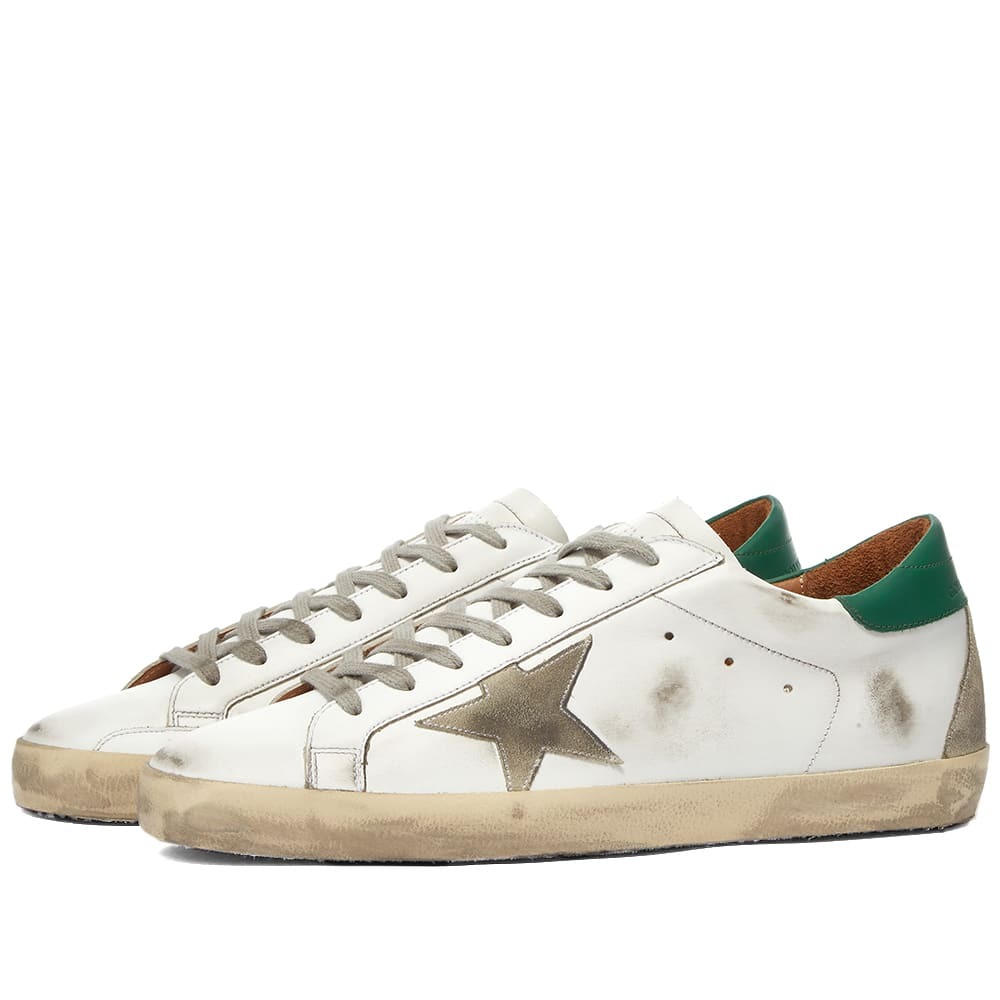 Golden Goose Men's Super-Star Leather Sneakers in White/Ice/Green ...