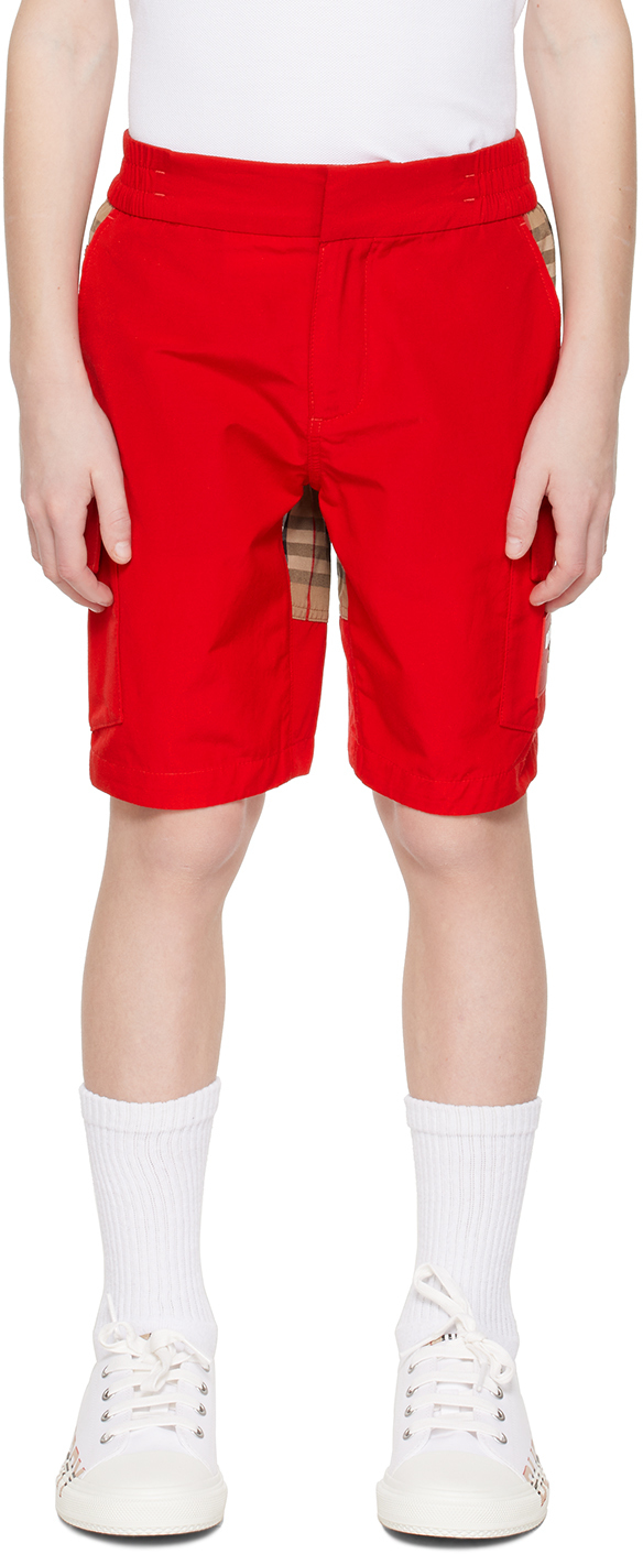 Burberry Kids Red Check Panel Shorts Burberry