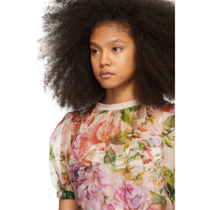 Dolce and Gabbana Pink Organza Floral Blouse Dolce & Gabbana