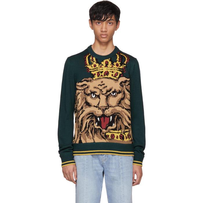 Dolce and Gabbana Green Royal Lion Sweater Dolce & Gabbana