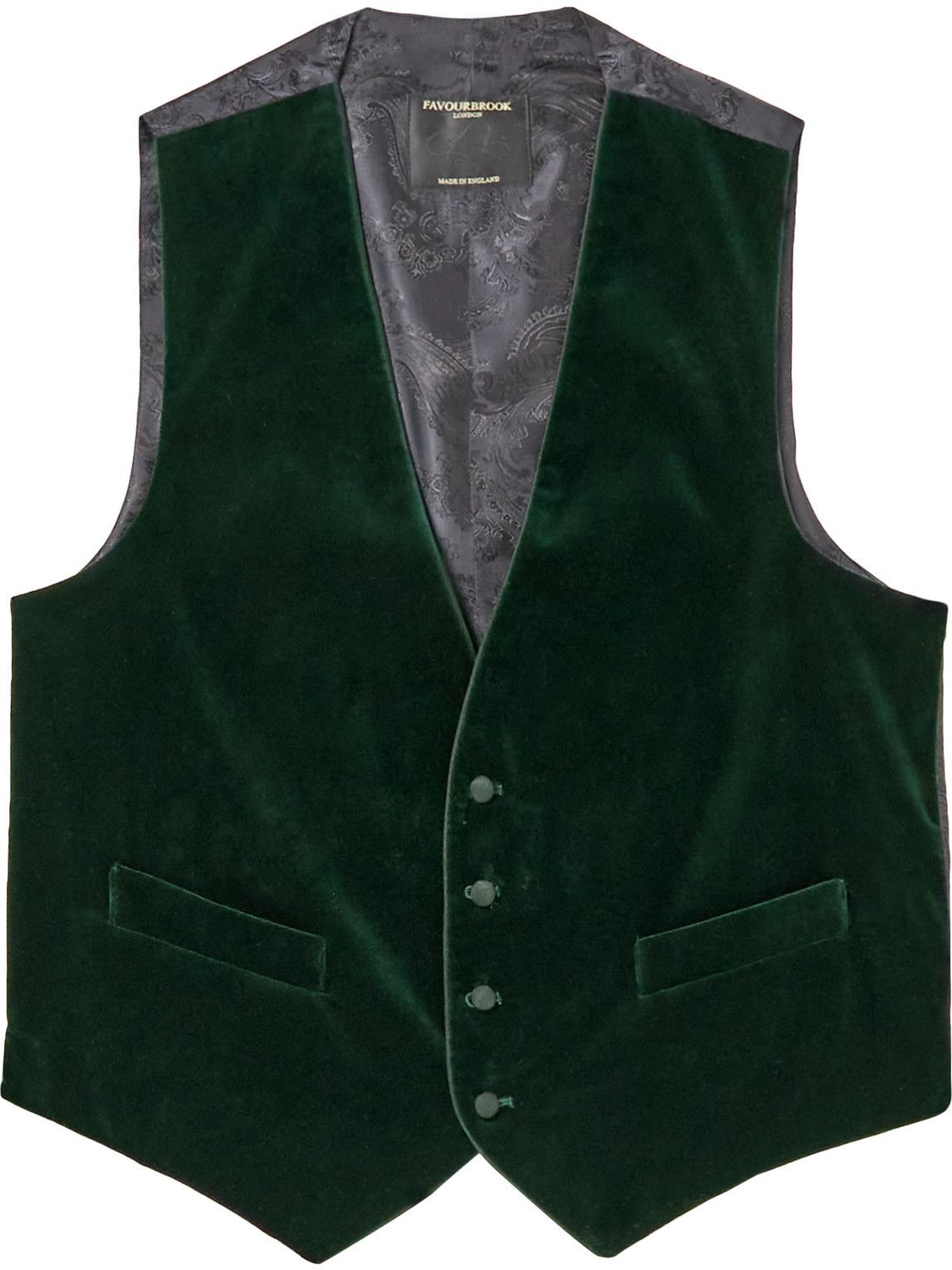 FAVOURBROOK Size 44 Black Applique Cotton Velvet Buttoned Vest