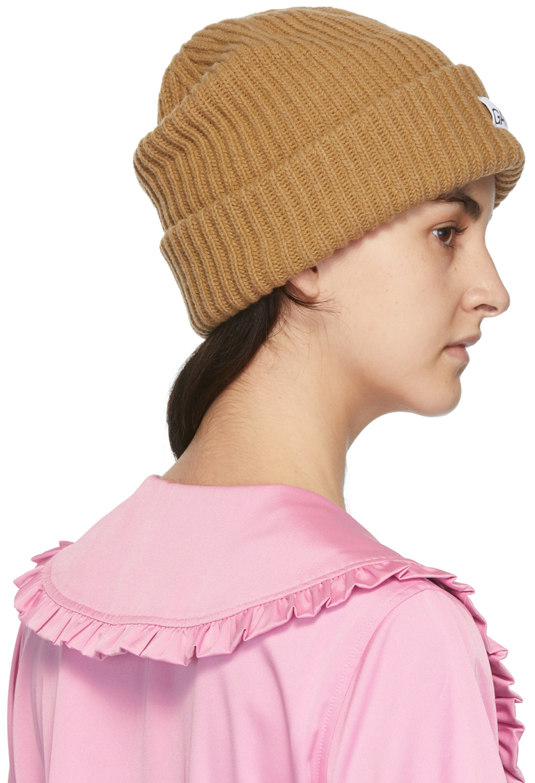 GANNI Brown Recycled Rib Knit Beanie GANNI