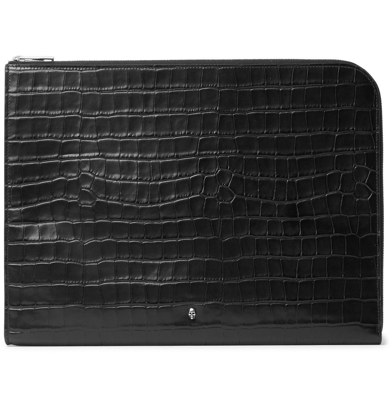 Alexander McQueen - Embellished Croc-Effect Leather Pouch - Black ...