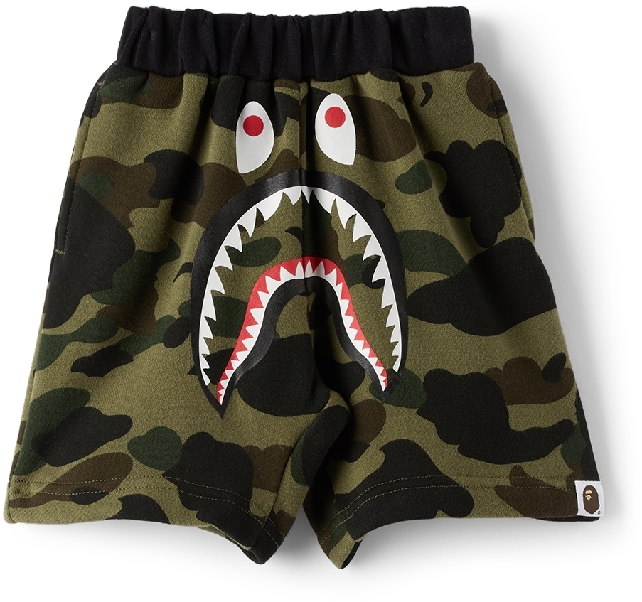 Photo: BAPE Kids Green Camo Shark Sweat Shorts