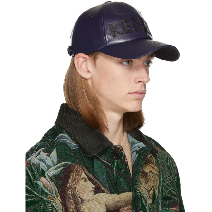 Kenzo Navy Leather Logo Cap Kenzo