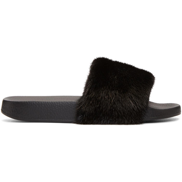 Dolce and Gabbana Black Fur Slides Dolce & Gabbana