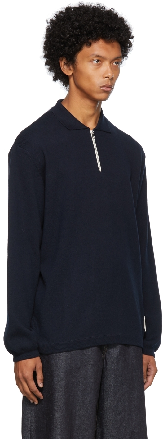 Sunnei Navy Knit Long Sleeve Polo Sunnei