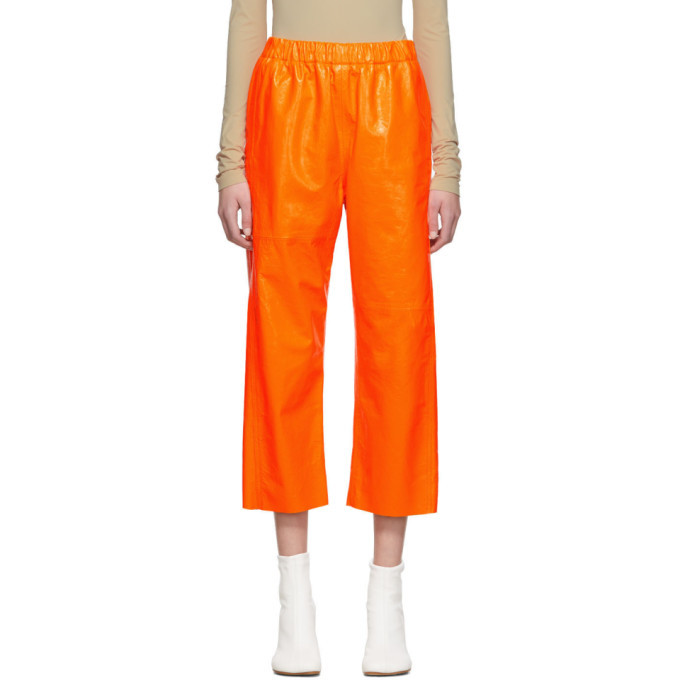 orange leather pants