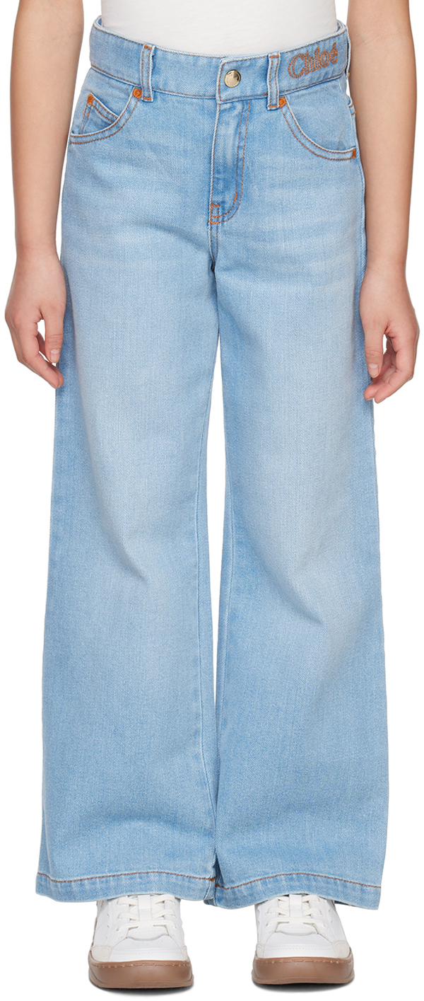 Chloé Kids Blue Embroidered Jeans