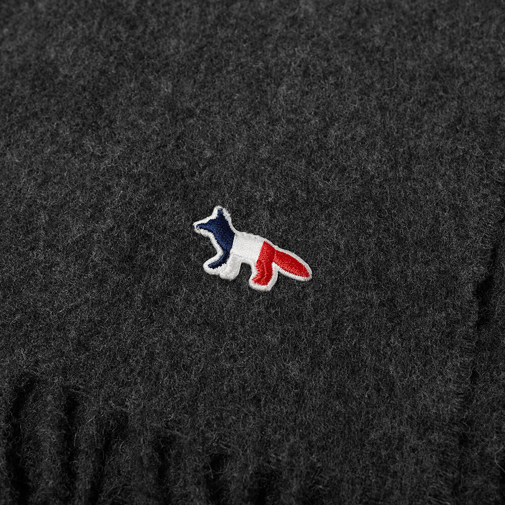 Maison Kitsuné Tricolor Fox Wool Scarf in Anthracite Melange Maison Kitsune