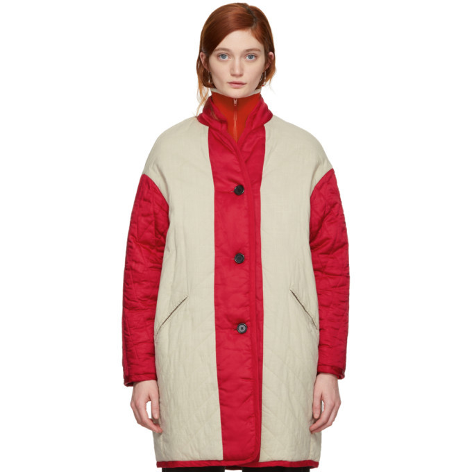 Isabel Marant Etoile Reversible Beige and Red Haley Quilted Jacket
