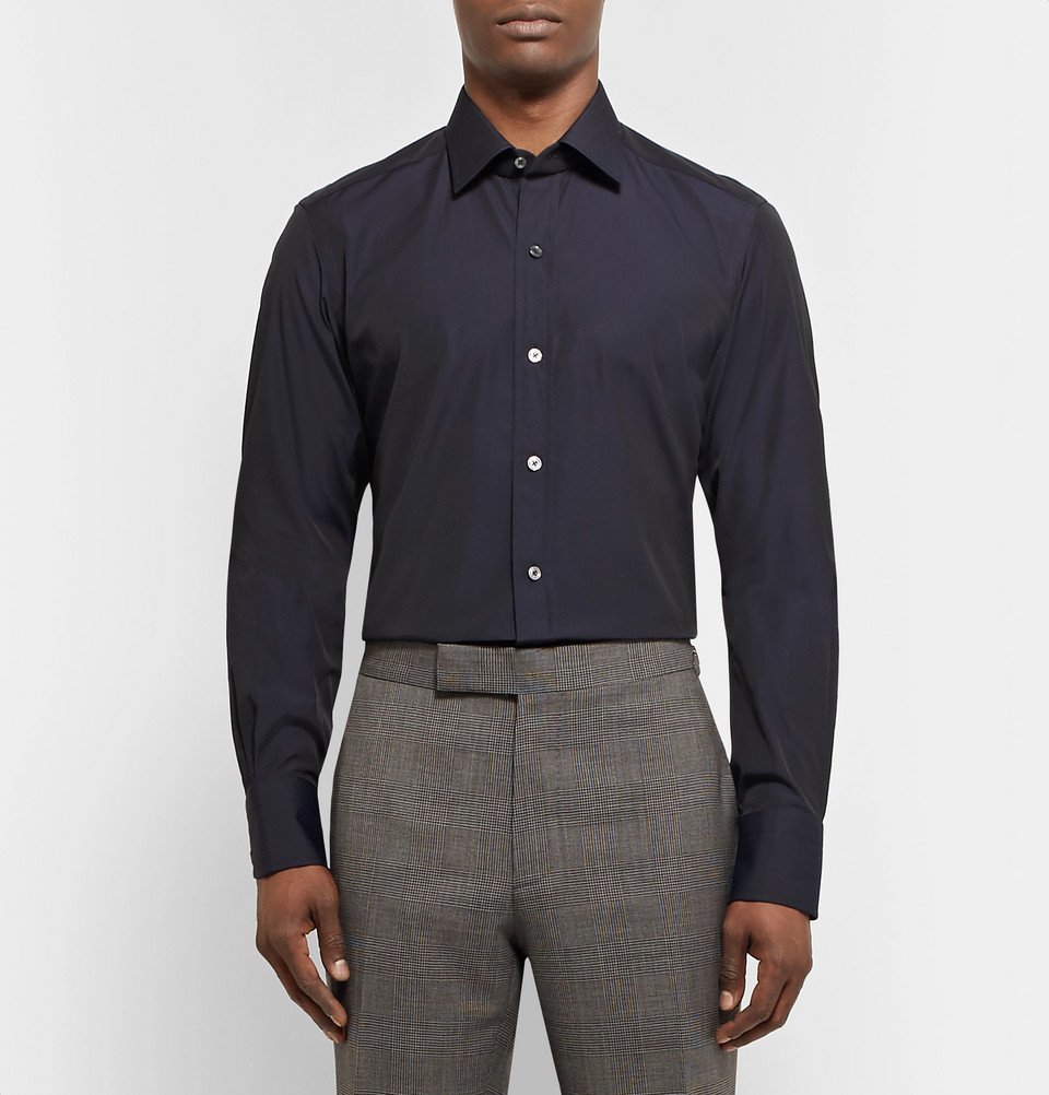 TOM FORD - Midnight-Blue Slim-Fit Cotton-Poplin Shirt - Midnight blue TOM  FORD