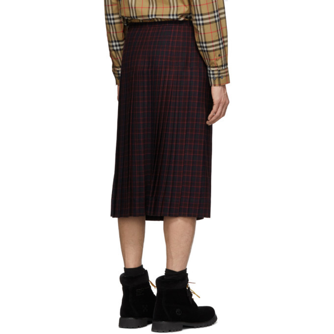 Burberry Navy and Red Wool Arroux Kilt Burberry