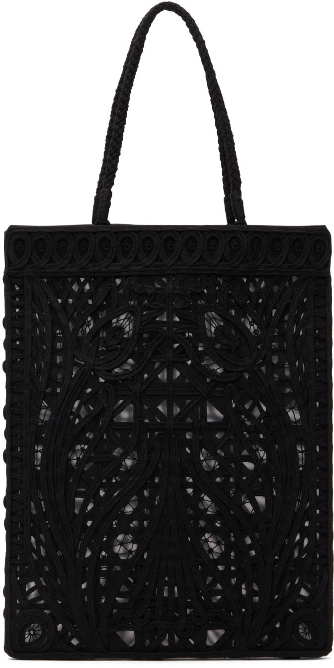 Mame Kurogouchi Black Cording Embroidery Tote Mame Kurogouchi