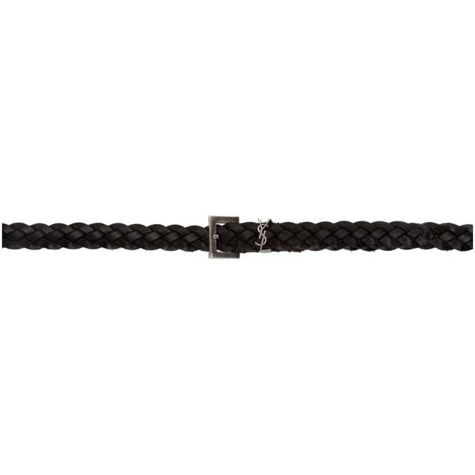 Saint Laurent Black Braided Thin Logo Belt Saint Laurent