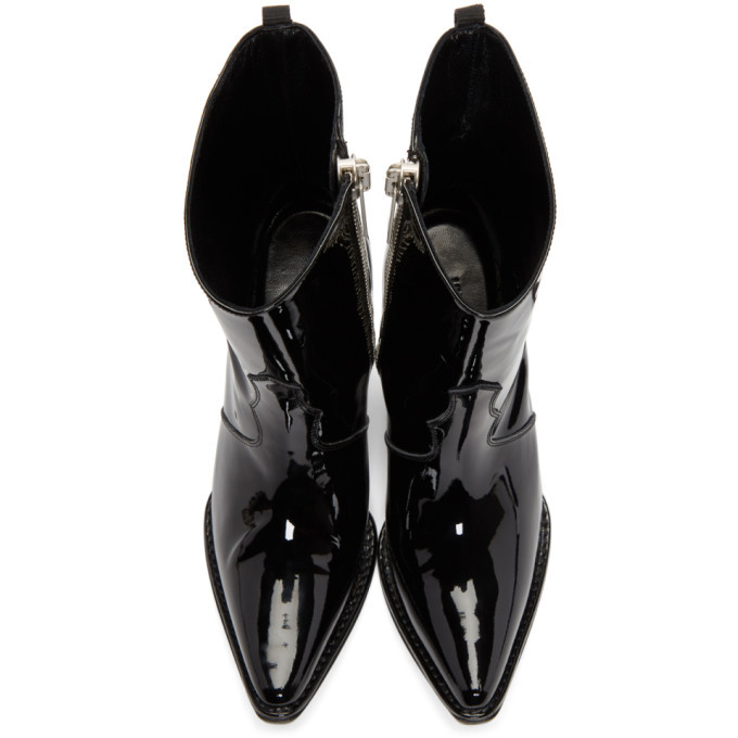 Unravel Black Latex Low Wedge Boots Unravel