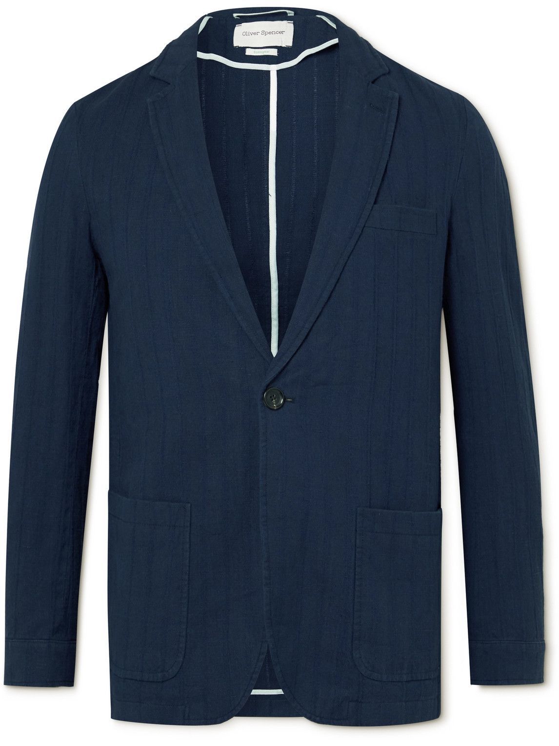 Oliver Spencer - Fairway Slim-Fit Unstructured Striped Linen and Cotton-Blend Suit Jacket - Blue