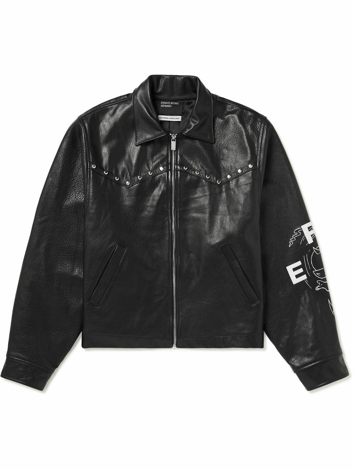 Photo: Enfants Riches Déprimés - Studded Embroidered Leather Jacket - Black