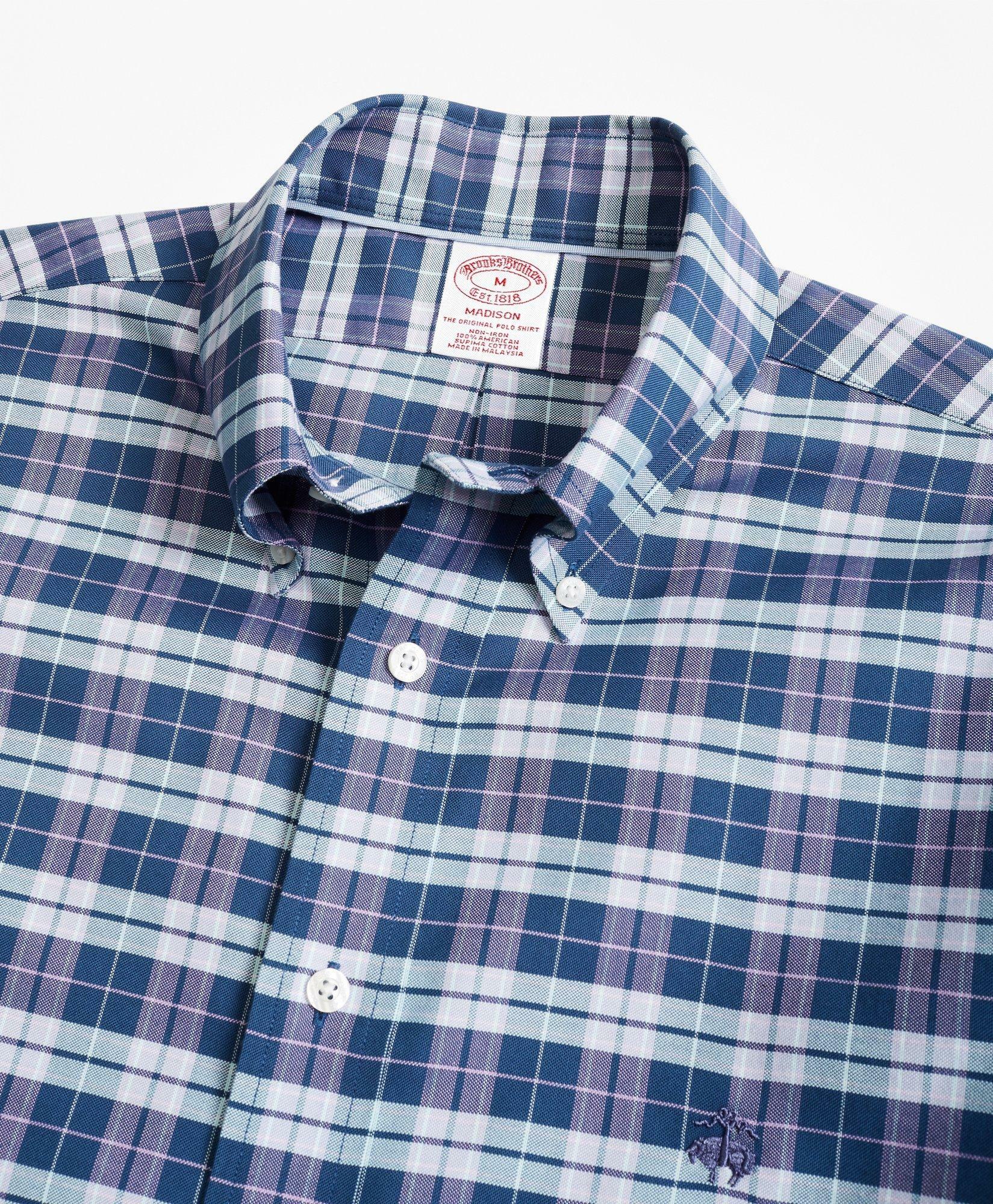 Brooks Brothers Men's Madison Relaxed-Fit Sport Shirt, Non-Iron Check | Navy/Purple