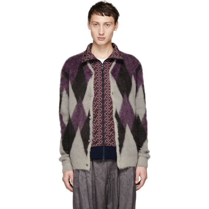Needles Grey and Purple Mohair Diamond Cardigan Needles