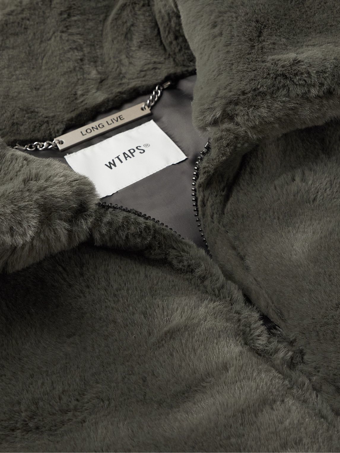 Wtaps - Logo-appliquéd Faux Fur Coat - Gray Wtaps