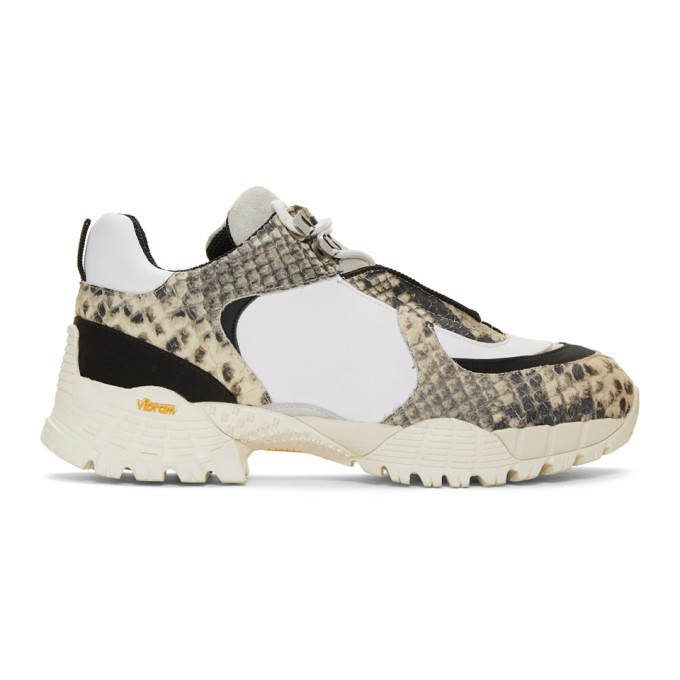 Photo: 1017 Alyx 9SM Off-White and Black Snake Low Hiking Sneakers