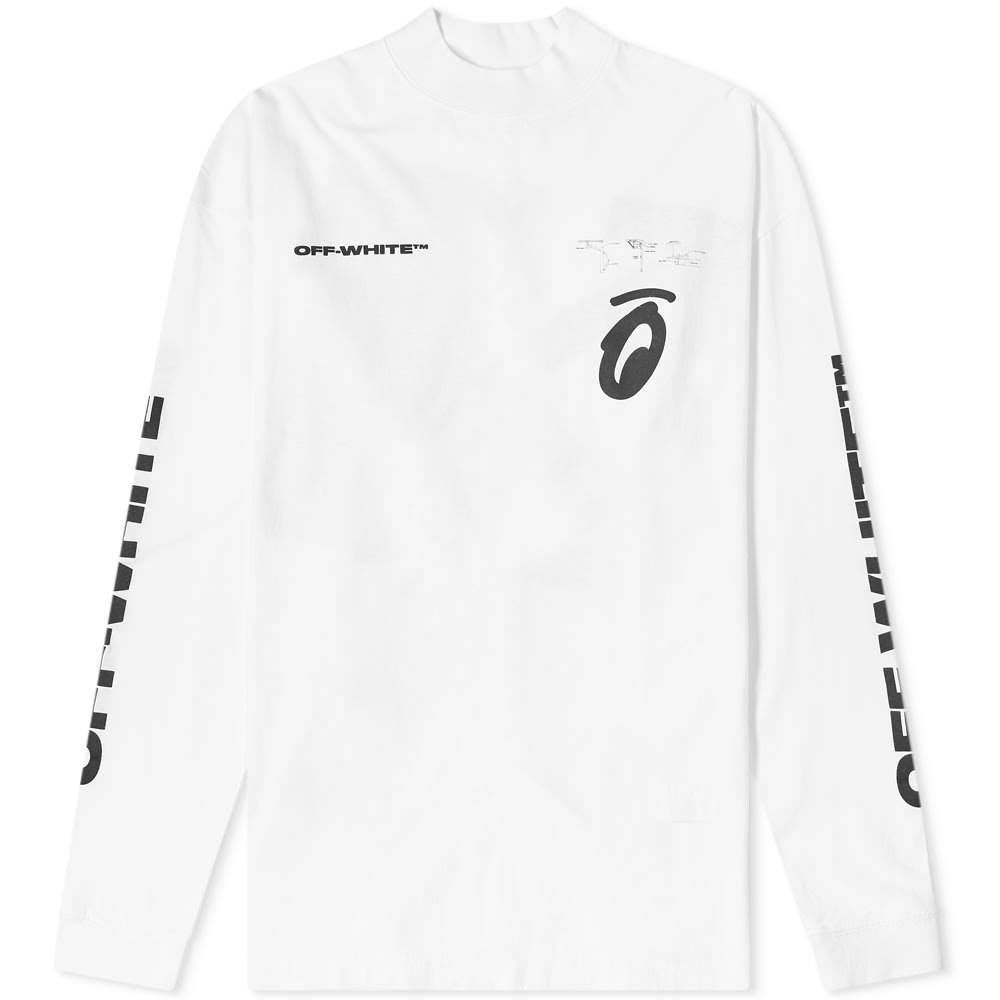 Off White Long Sleeve Split Half Tone Arrows Mock Neck Tee Off White