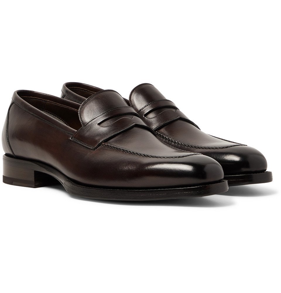 TOM FORD - Wessex Polished-Leather Penny Loafers - Dark brown TOM FORD